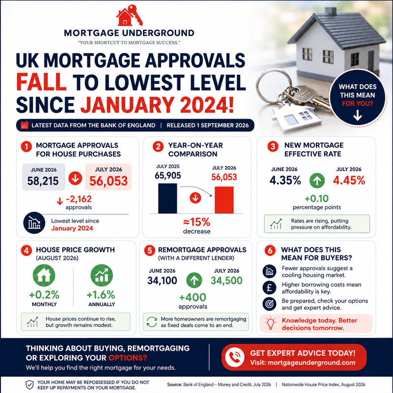 UK Mortgage Approvals Fall to Lowest Since January 2024 | Mortgage Underground